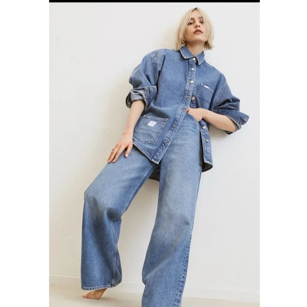 Lee x H&M 90s Wide Leg Ultra High Waisted Medium Wash Denim Jeans US 4 NEW - Picture 2 of 7